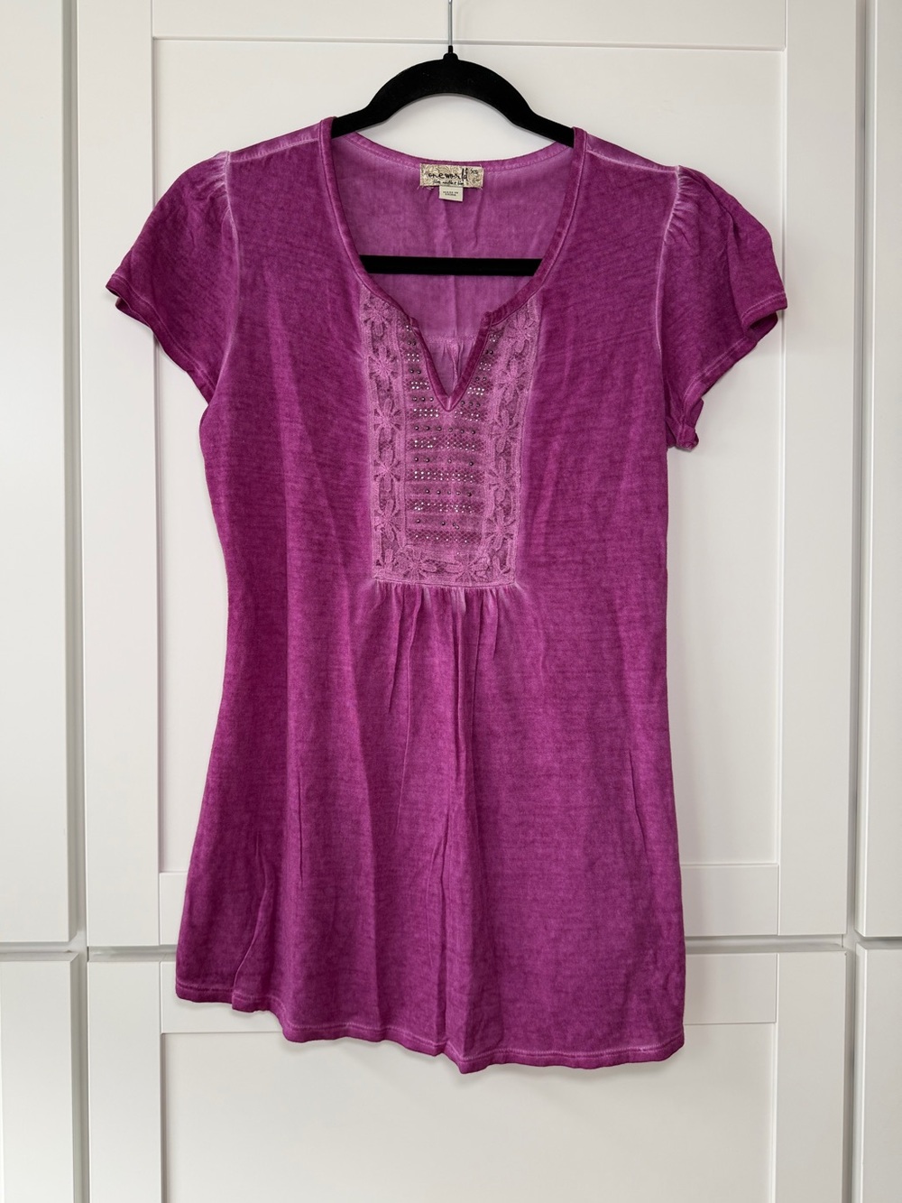 Y2K Emerald Embellished Boho Hippie Short Sleeve Top Fairycore Whimsical Vintage